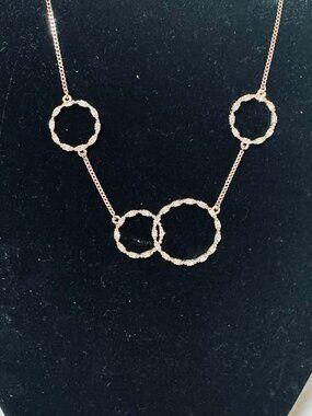 N08 - Lane Bryant Rose Gold Tone Circle Necklace 18” Multi Ring Statement Neckla
